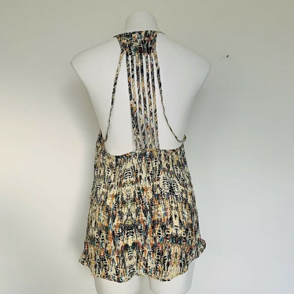 PLANET Blue Bohemian feather summer top beige XSMALL sleeveless flowy NEW - Picture 8 of 11